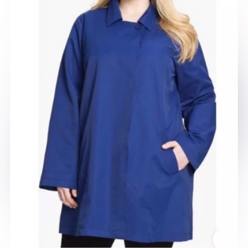 Eileen Fisher PERSB Concealed Button Up Classic Blue Trench Coat XS